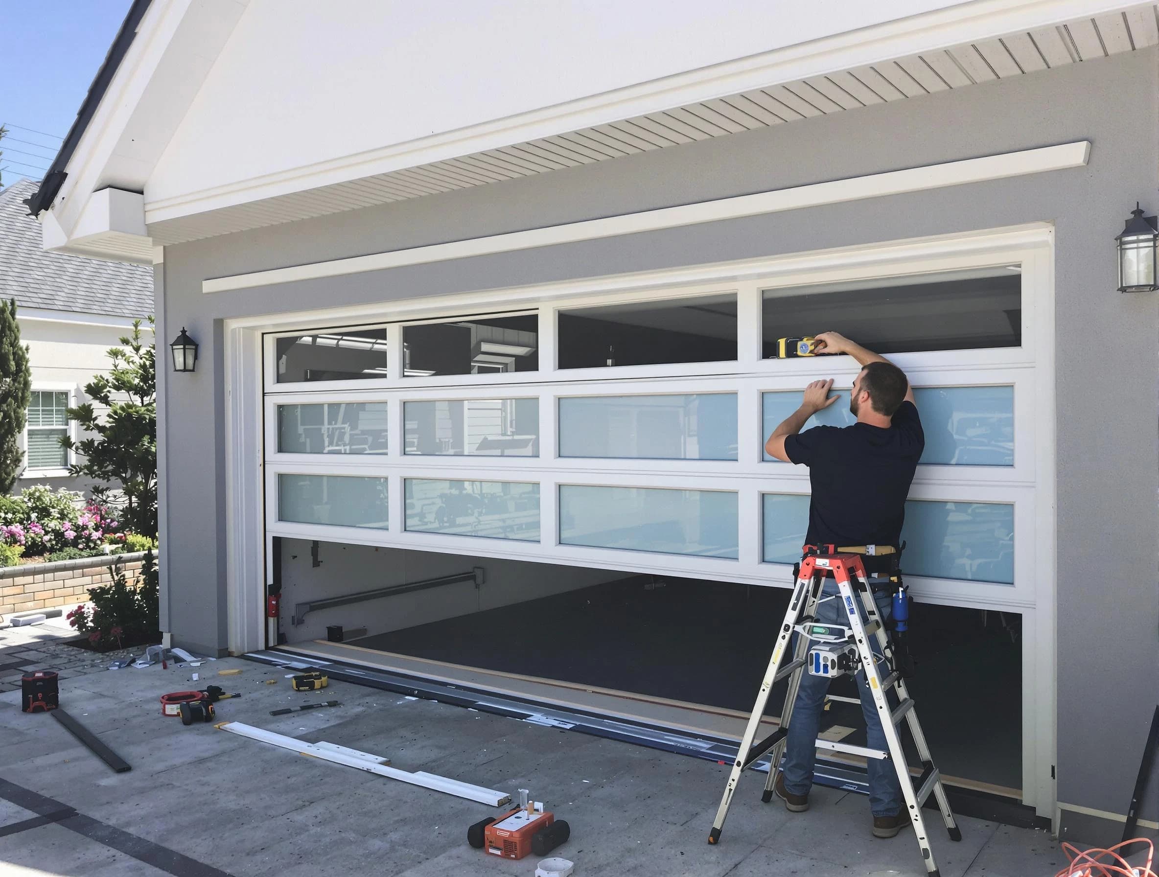 Burlington Garage Door Repair team performing garage door replacement in Burlington