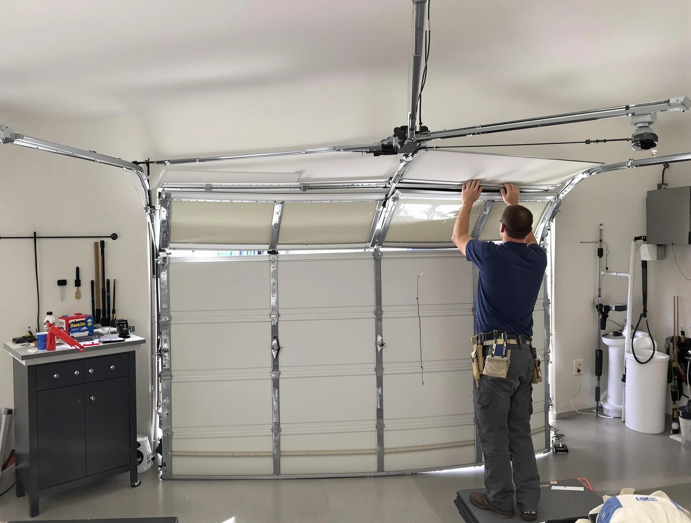 Burlington Garage Door Repair specialist performing precise section replacement on Burlington garage door