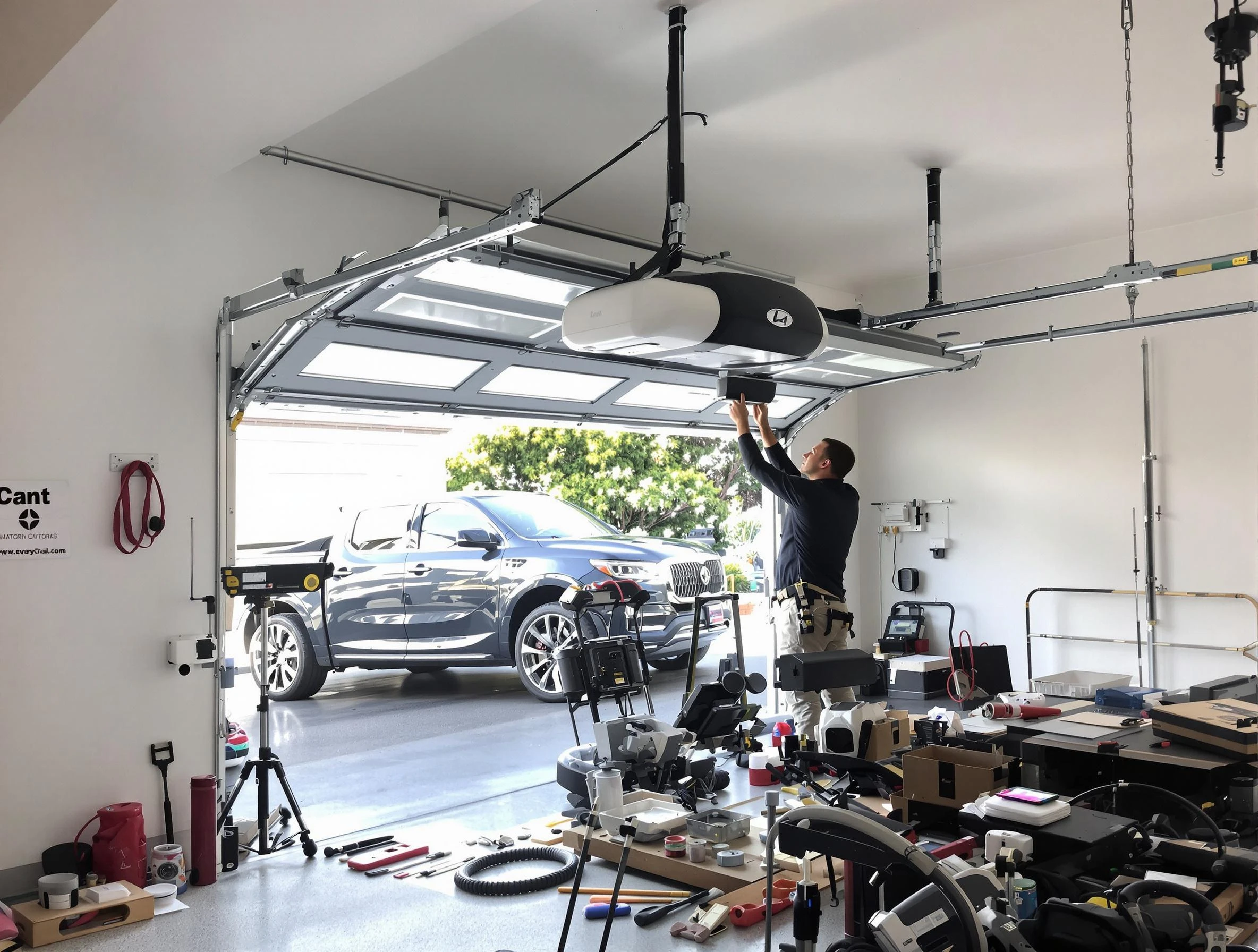 Burlington Garage Door Repair specialist installing smart garage door opener system in Burlington home