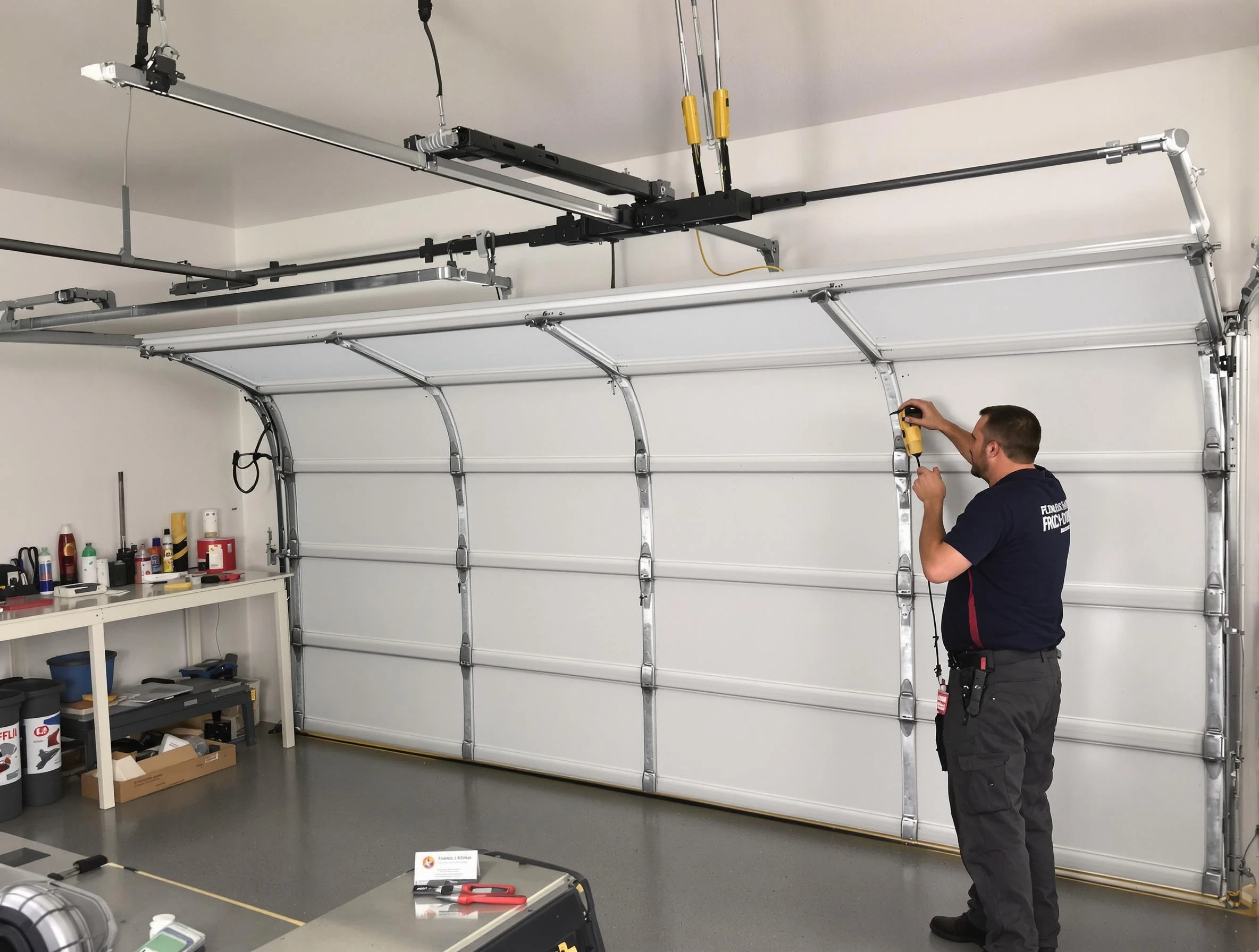 Burlington Garage Door Repair certified technician performing overhead door system repair in Burlington