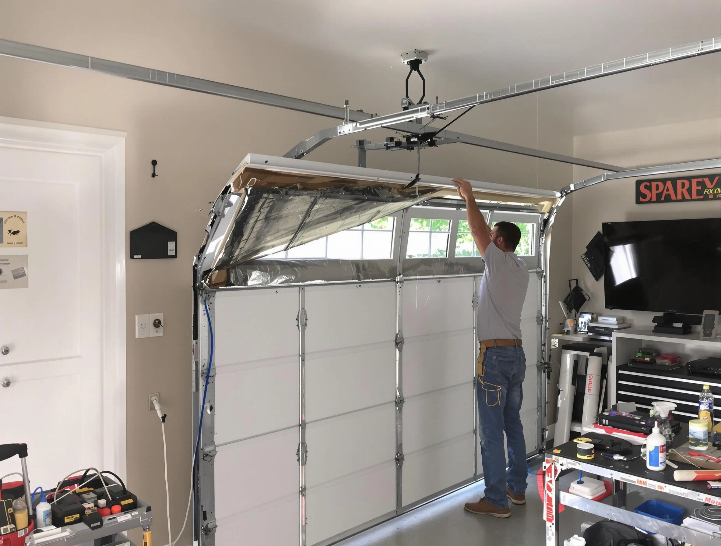 Garage door section replacement by Burlington Garage Door Repair in Burlington